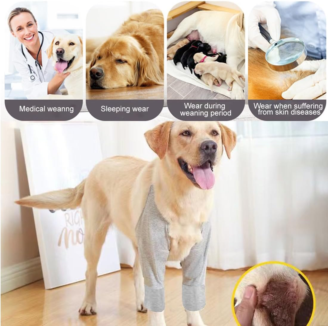 Elbow Pads for Dogs, 1 Piece Front Leg Sleeves for Dogs, Dog Elbow Bandage Protector, Dog Front Leg Pads, Elbow Bandage Protector, for Hot Spots, Wounds, Bandages, Grey, L image number 4