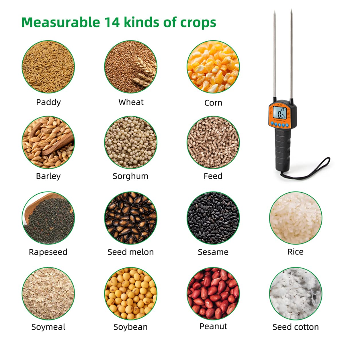 Grain Meter with Screen and Backlight for 14 Kinds of Crops Broadcast Function image number 2