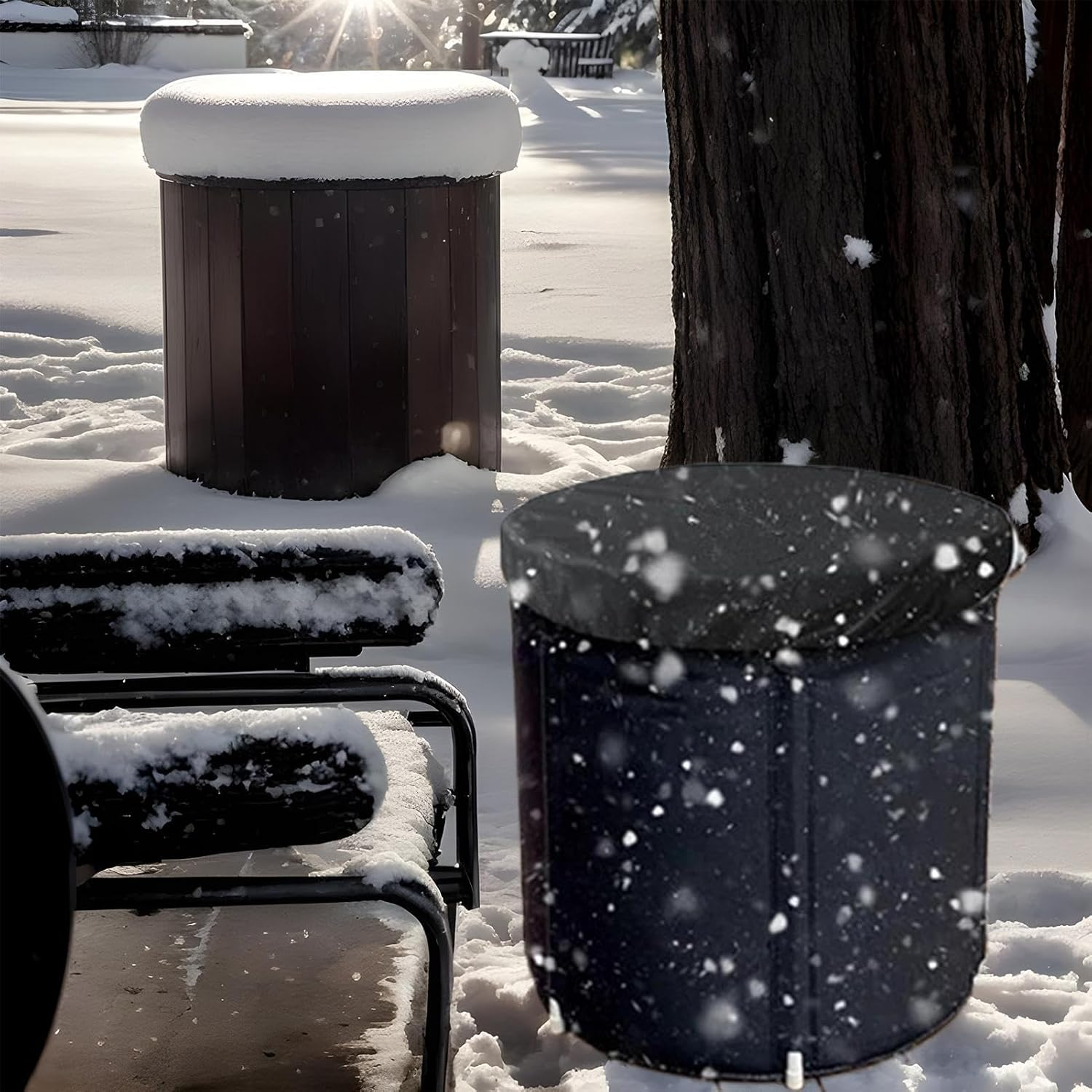 Ice Bath Cover Lid, Cold Plunge Elastic Cover, Portable Waterproof Dust Ice Bath Thermo Lid, Oxford Cloth Dustproof, Black image number 6