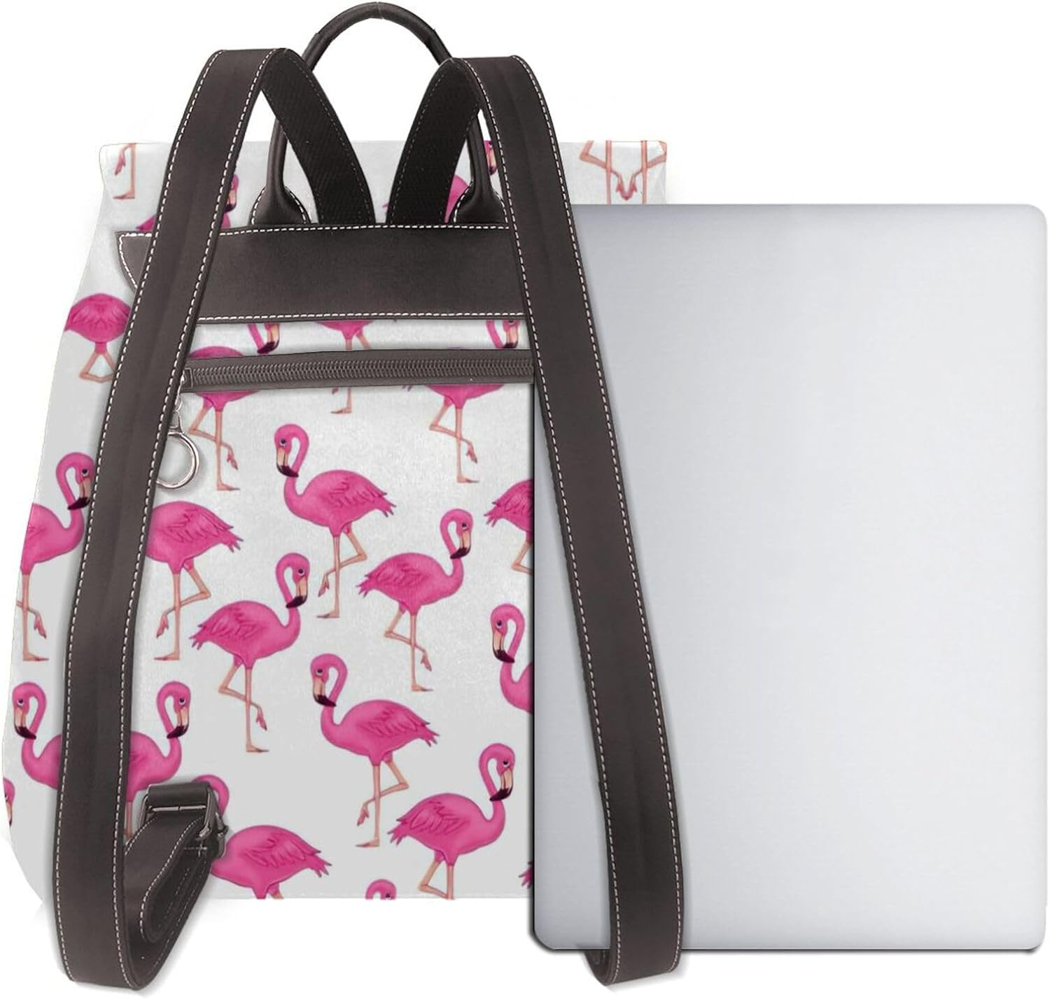 Edwal Pink Flamingo Print Leather Backpack Laptop Bag for Women Fashion Multipurpose Daypack for College Work Travel, Black, One Size image number 1