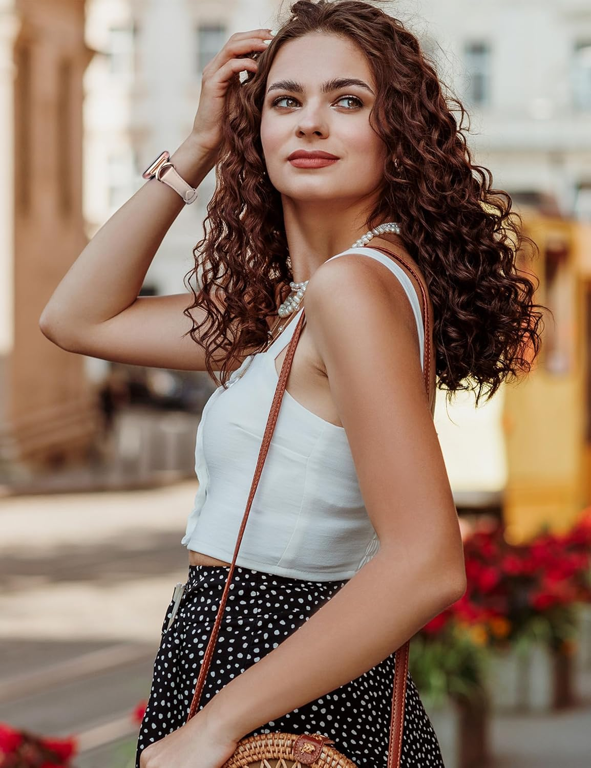 TOYOUTHS Compatible with Fitbit Versa 4/Versa 3/Sense 2/Sense Band for Women, Leather Strap Slim Dressy Bracelet with C-Shape Metal Buckle Replacement Accessories for Versa 4 image number 1