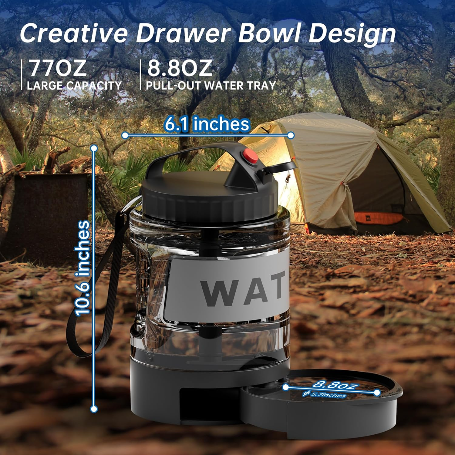 77Oz Dog Water Dispenser with Pull-Out Bowl for Walking, Hiking, Camping - Portable Large Pet Bottle for Outdoor - BPA Free - Black image number 5