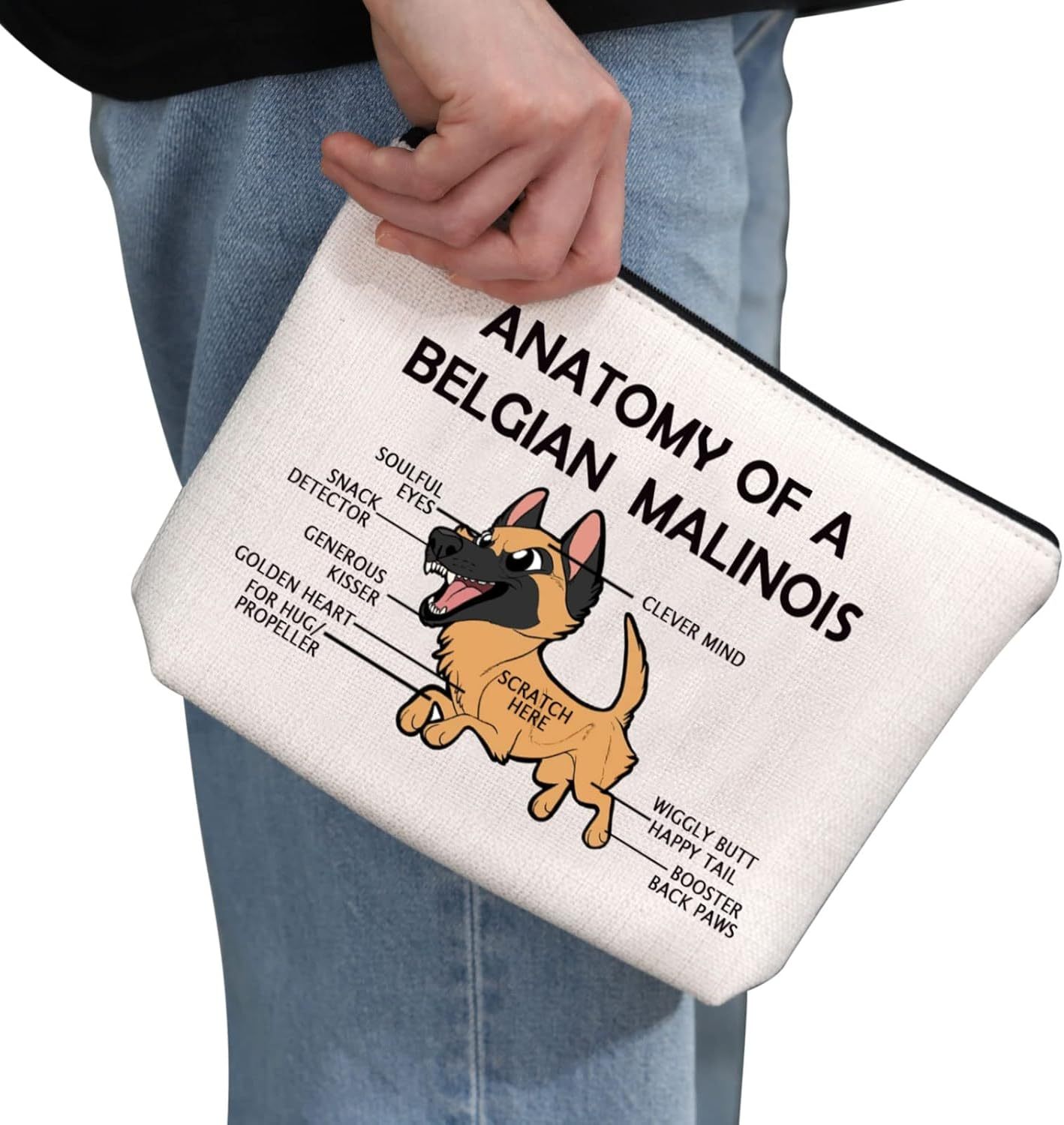 G2TUP Belgian Malinois Dog Lover Gift Anatomy of a Belgian Malinois Makeup Bag Belgian Malinois Mom Cosmetic Bag Dog Owner Zipper Travel Bag, Anatomy of a Belgian White Bag image number 6