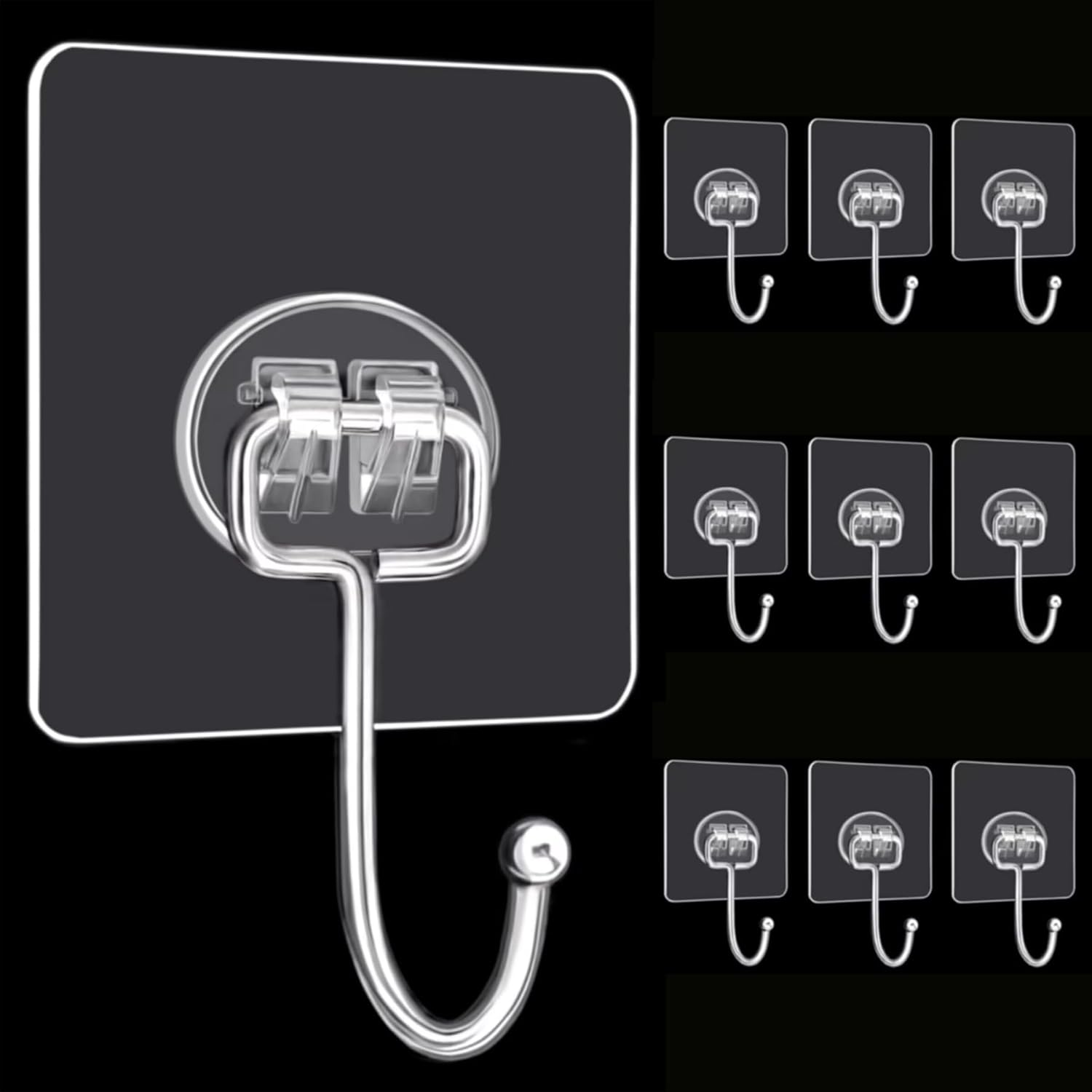 HANGMAI 10-Pack Large Adhesive Hooks, Heavy Duty 37Lbs, No Damage, Waterproof, Stainless Steel & Acrylic, Kitchen, Bathroom, Office, Outdoor image number 4