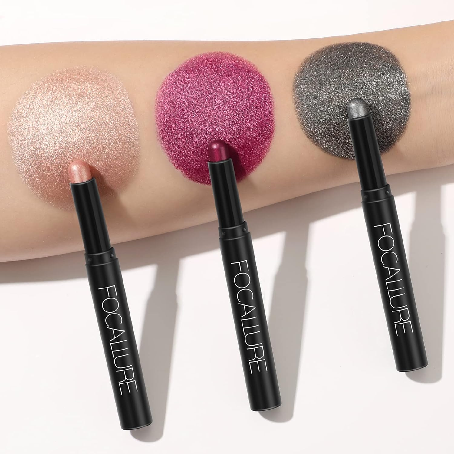 FOCALLURE 3 Pcs Cream Eyeshadow Sticks, Shimmer Eyeshadow Pencil Crayons, High Pigmented Crease-Proof Eye Shadow Brightener Sets, Long Lasting Waterproof Eye Shadow Highlighter, Cinnamon Night image number 2