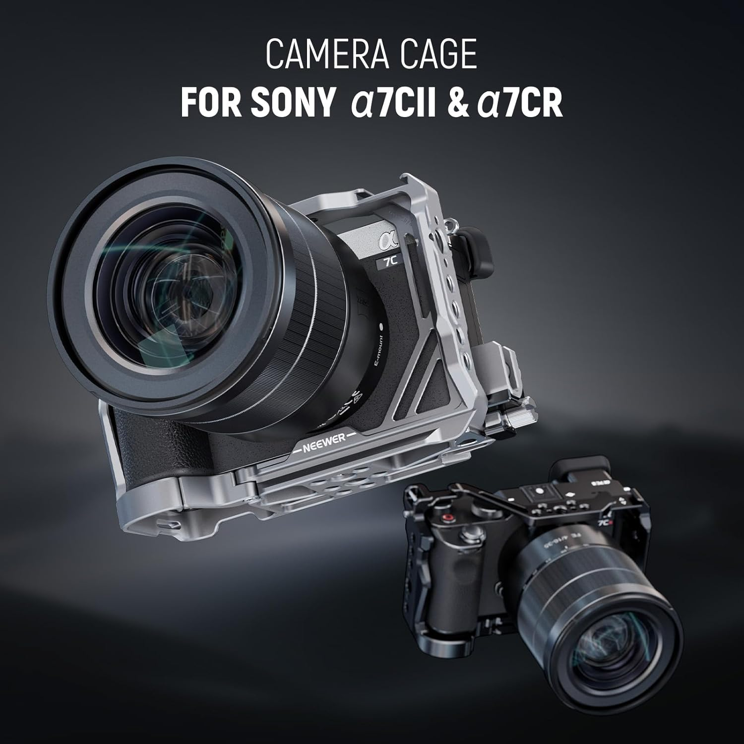 NEEWER A7C II A7CR Camera Cage, Aluminum Video Rig with QR Base Arca Type anti Slip Compatible with Sony DJI RS Gimbal, HDMI Cable Clamp, NATO Rail, Cold Shoe 3/8" ARRI 1/4" Thread, CA050 Silver image number 2