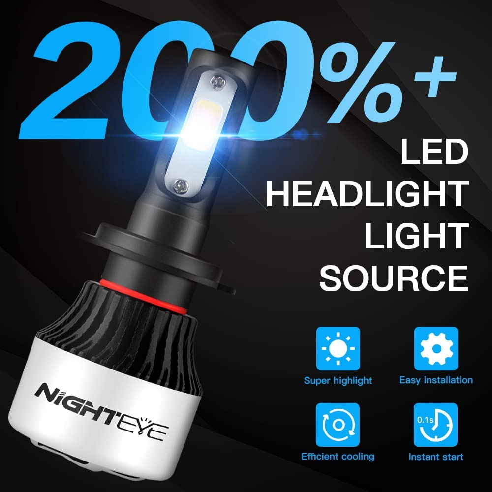 NIGHTEYE H7 Led Headlight Bulbs, 200% Super Bright H7 Led Chip 9000LM 72W 6500K Cool White, IP68 Waterproof Led Headlight Conversion Kit image number 3