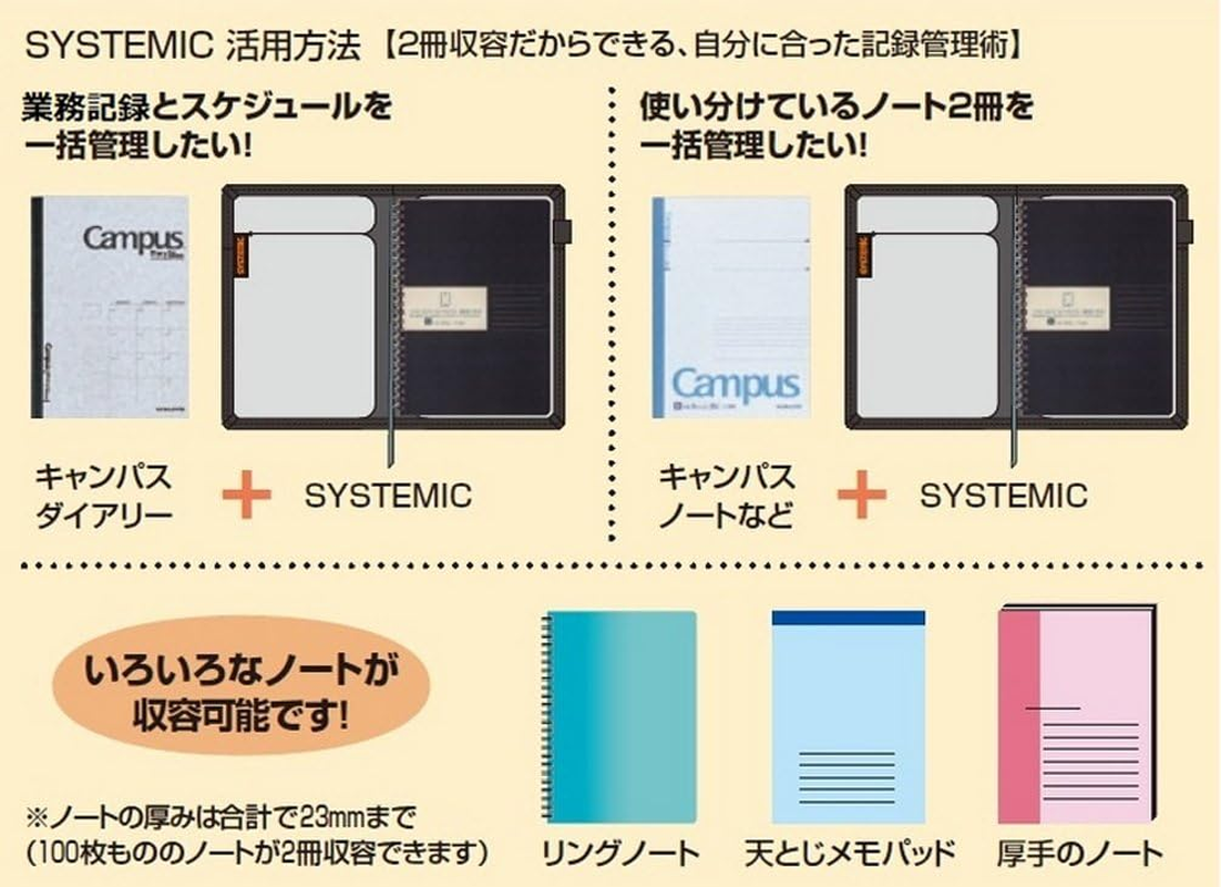 Kokuyo Systemic Refillable Notebook Cover - Twin Ring Notebook with Edge Title - Semi B5 (7" X 9.8") - Normal Rule - 35 Lines X 40 Sheets - Black Cover image number 4