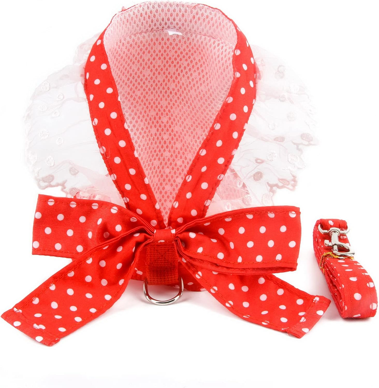 Zunea No Pull Dog Vest Harnesses for Small Dogs Cats Polka Dots Puppy Girls Harness and Lead Set Soft Breathable Mesh Harness Dress with Bowknot Lace Neck Pet Apparel for Chihuahua Yorkie Red XXL image number 5