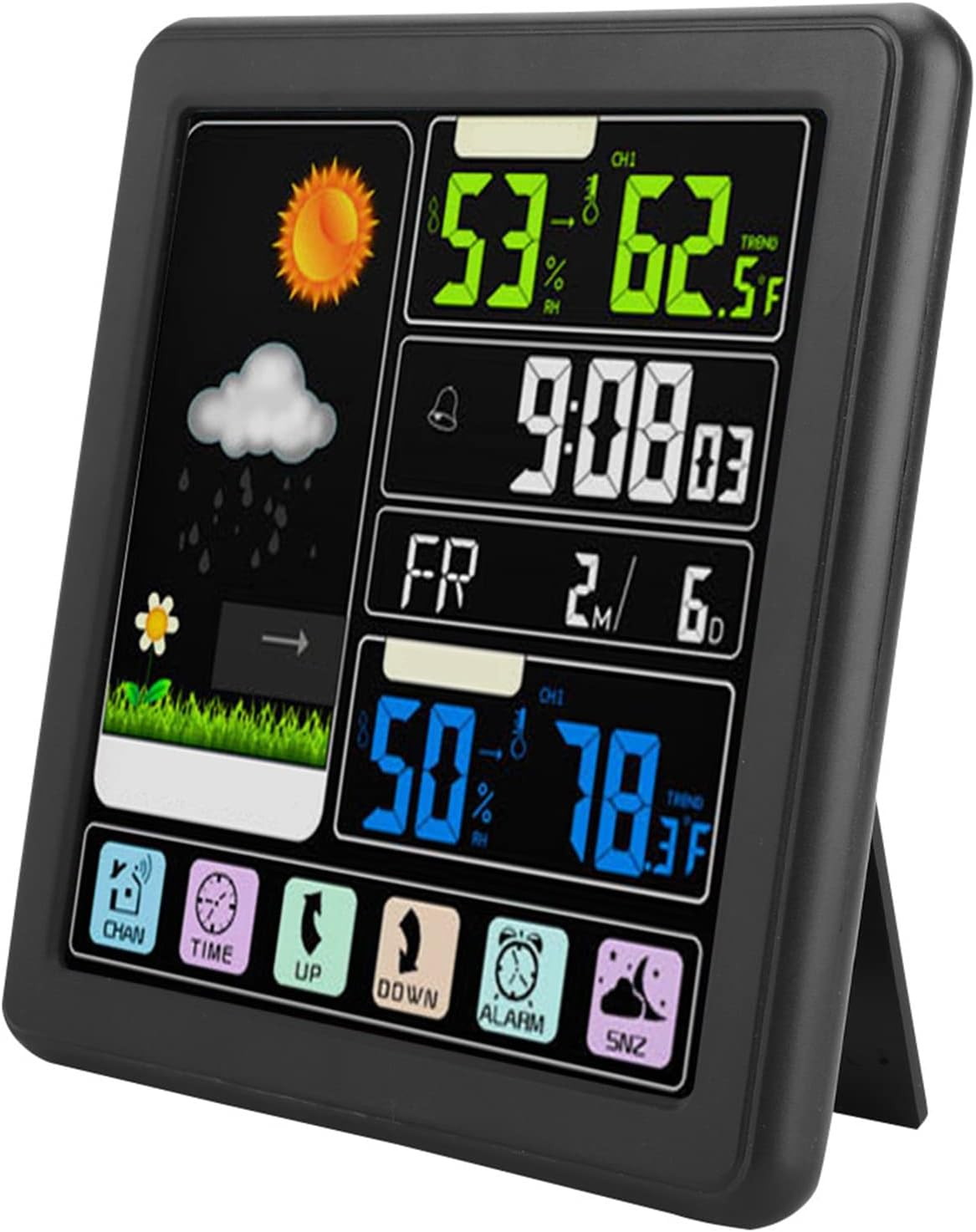 Wireless Weather Station with Alarm Clock, Digital Indoor Outdoor Thermometer Hygrometer Humidity Gauge with Weather Icons, Weather Forecast, Time Display (Black) image number 3