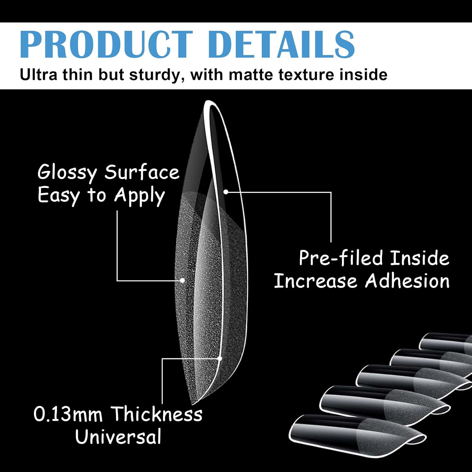 Jotia 600Pcs False Nail Tips, 10 Sizes Pre-Shape Press on Nails Clear Half Frosted Nails Tip Fake Nails Full Cover Artificial Nail Tips for Nail Extension (Blue Box) - Mint image number 3