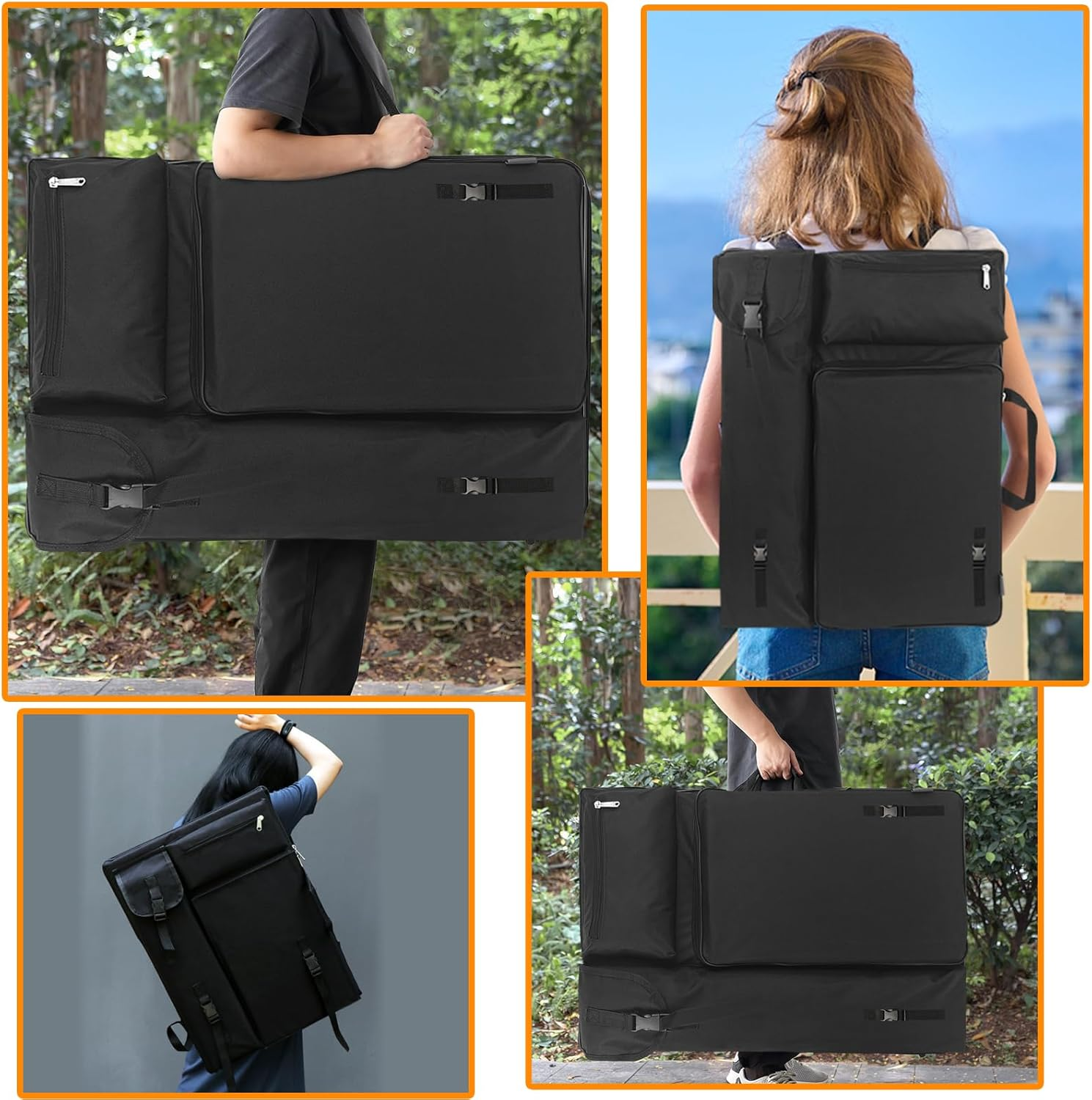A3 Art Portfolio Case 20X26Inch 4K Waterproof Artist Carry Bag with Handle Painting Sketch Pad Storage Tote Bag Multifunction Art Handbag Backpack for Artwork Sktchbook Drawing Board Organizer - Black image number 5