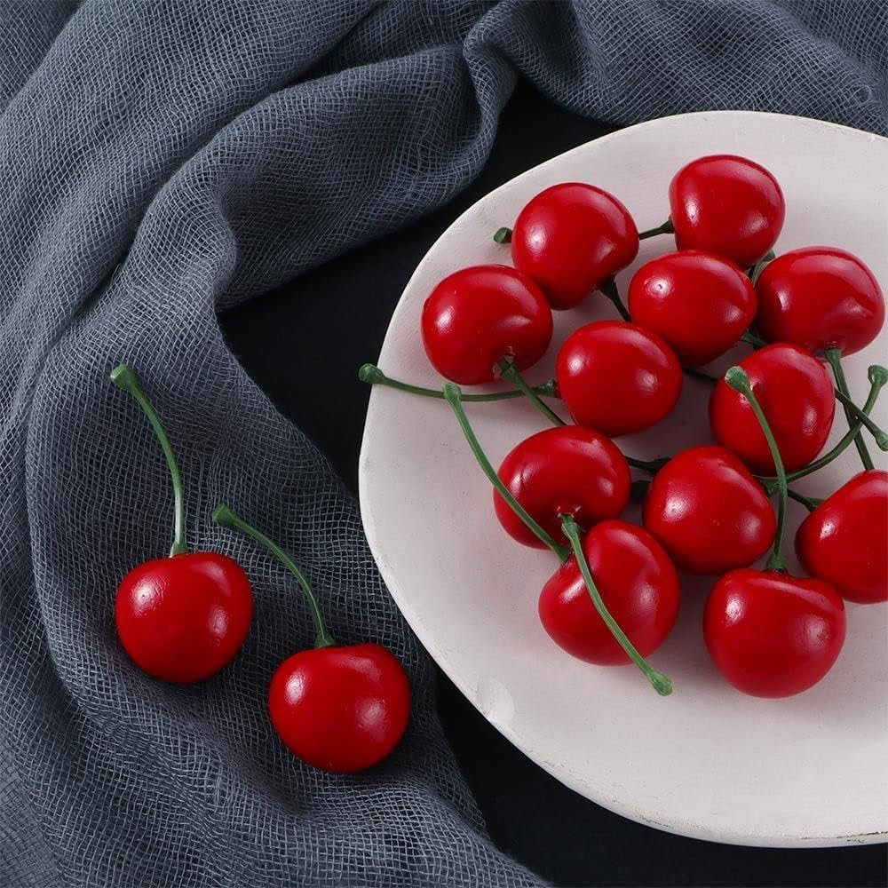 YSSZAM 20Pcs Red Artificial Cherry Fruit Lifelike Simulation Cherries,Artificial Cherry Decorations Fake Fruit Model,For Home Kitchen Decoration Artificial Fruits