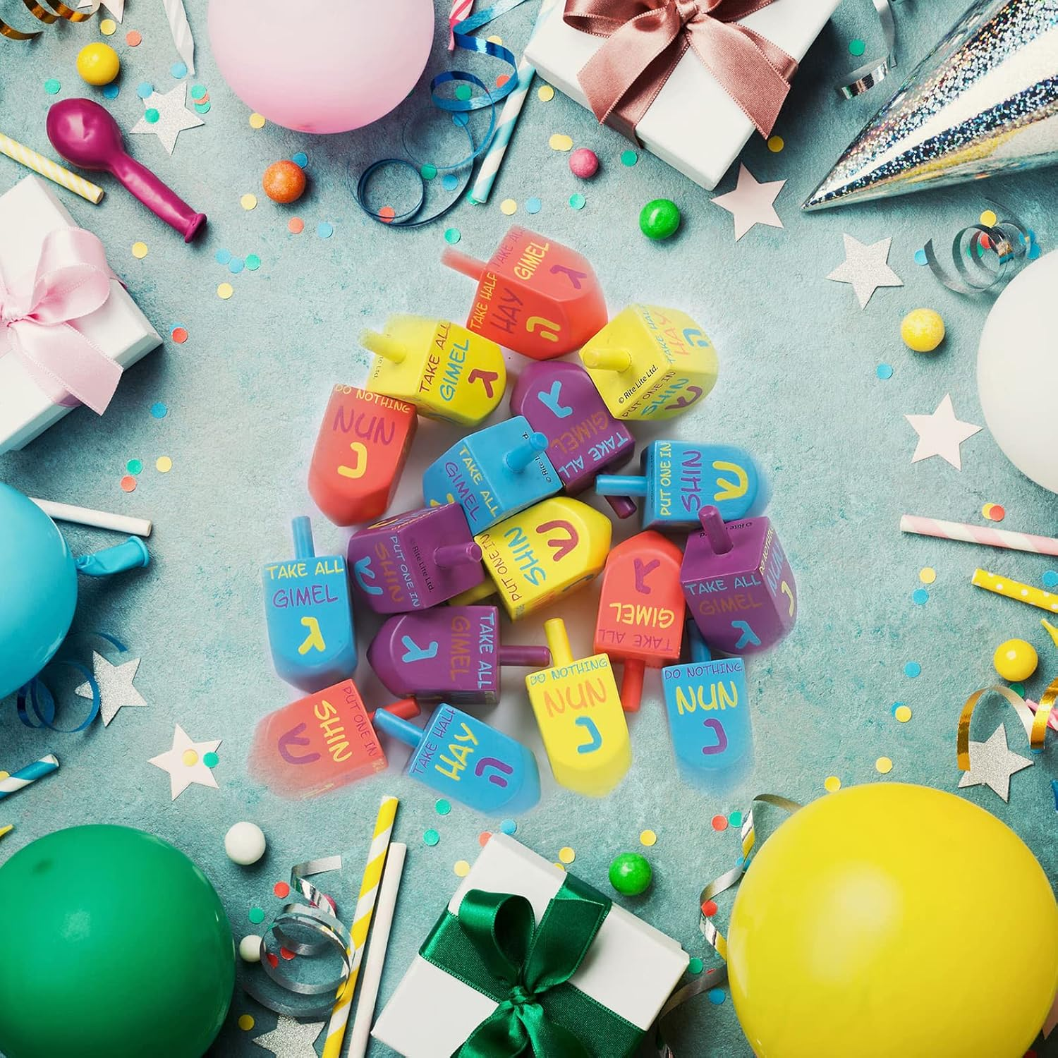 Rite Lite the Dreidel Game Chanukah Painted Wooden Dreidels Set of 4 - Hanukkah Gifts, Hanukkah Dreidel Pack, Bulk Hanukkah Dreidels, Hanukkah Games image number 6