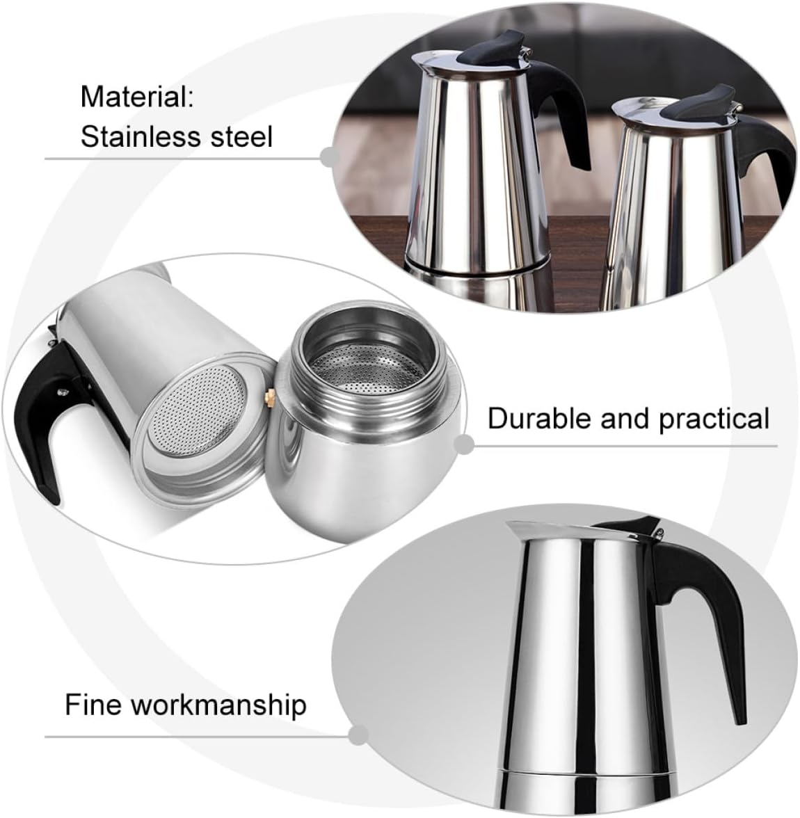 OSALADI Stainless Steel Stovetop Coffee Pot 450Ml 9-Cup Espresso Maker Portable Coffee Brewer for Home and Travel Kitchen Accessories