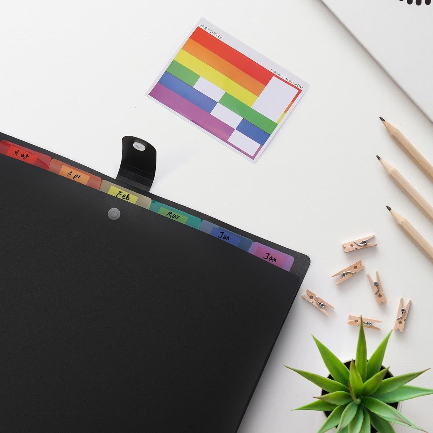 BTYMS 7-Pocket Expanding File Folder with Rainbow Interior 32.5X24Cm Document Folder&ndash; Letter Size Accordion File Organizer, Durable Document Organizer for School, Office, Home Supplies (Black)