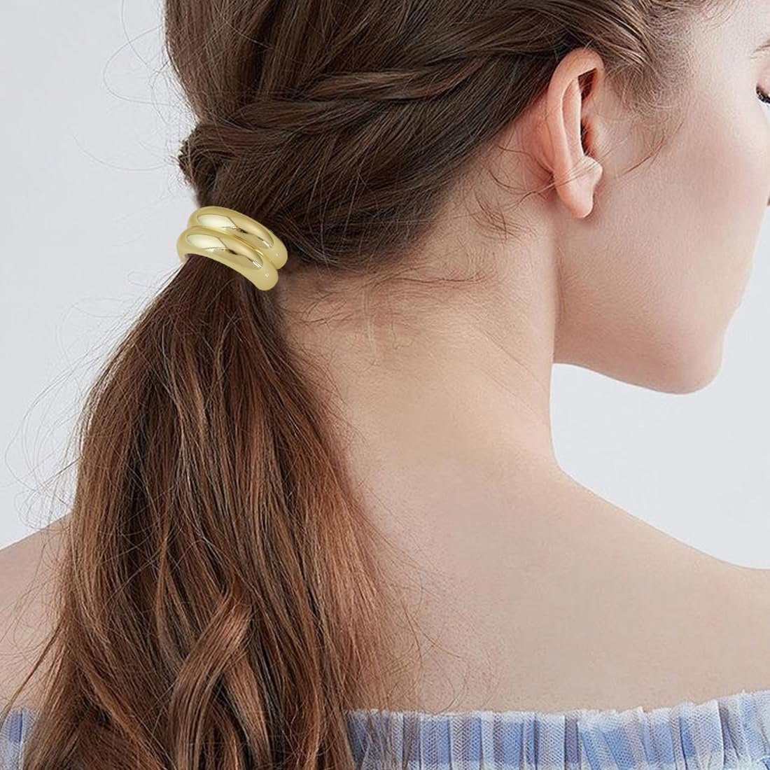 SGERUFZ 4 Pieces Metal Hair Cuffs, Hair Tie Bracelet, Ponytail Holder, Women'S Hair Accessory, Elastic Hair Tie, Hairband for Women and Girls, Thick Thin Curly (Gold, Black) image number 4