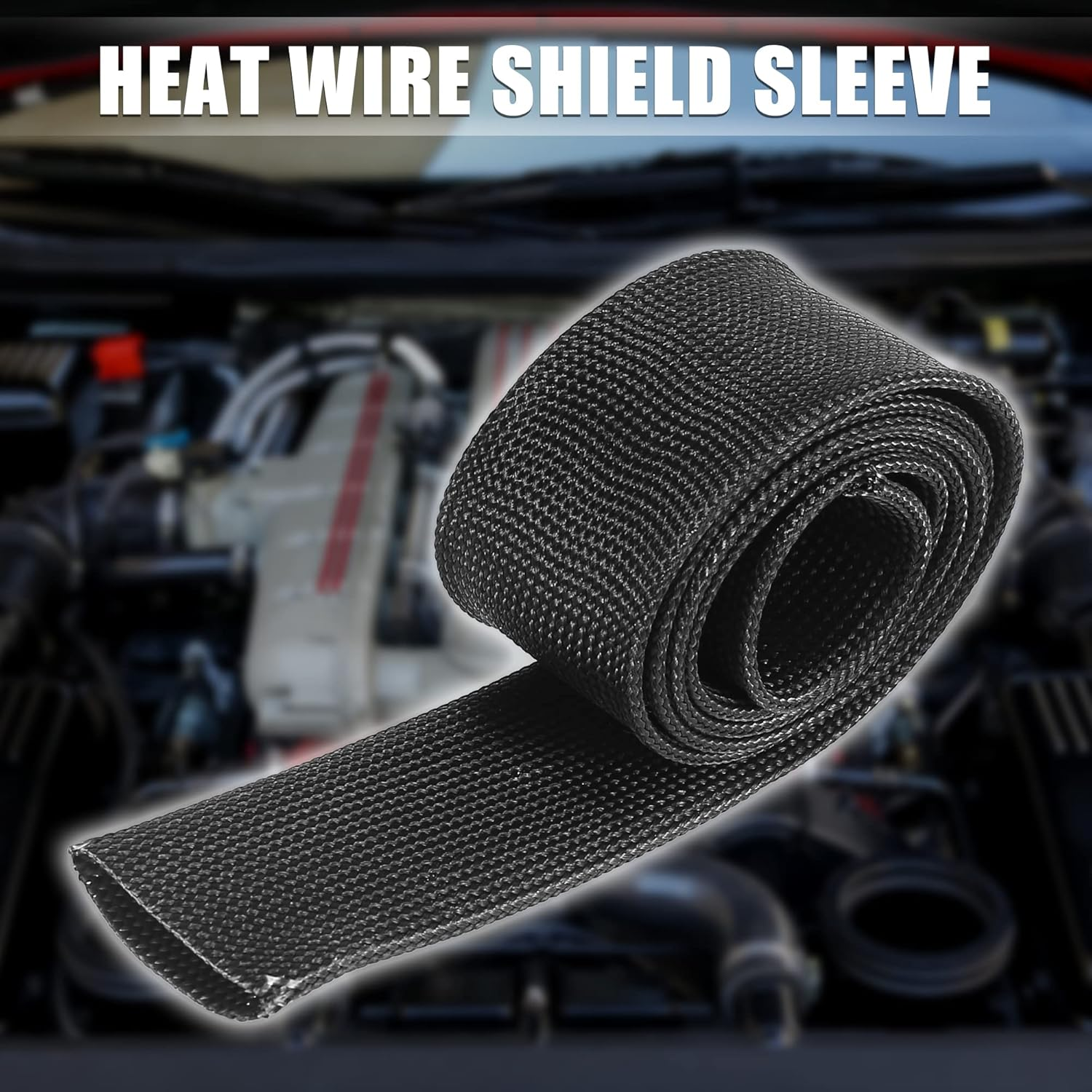 X AUTOHAUX Fiberglass Heat Wire Shield Sleeve Heat High Temp Shield Adjustable Heat Shield 3.2Ft 25Mm 1" Black for Car Wire Loom Protection image number 4