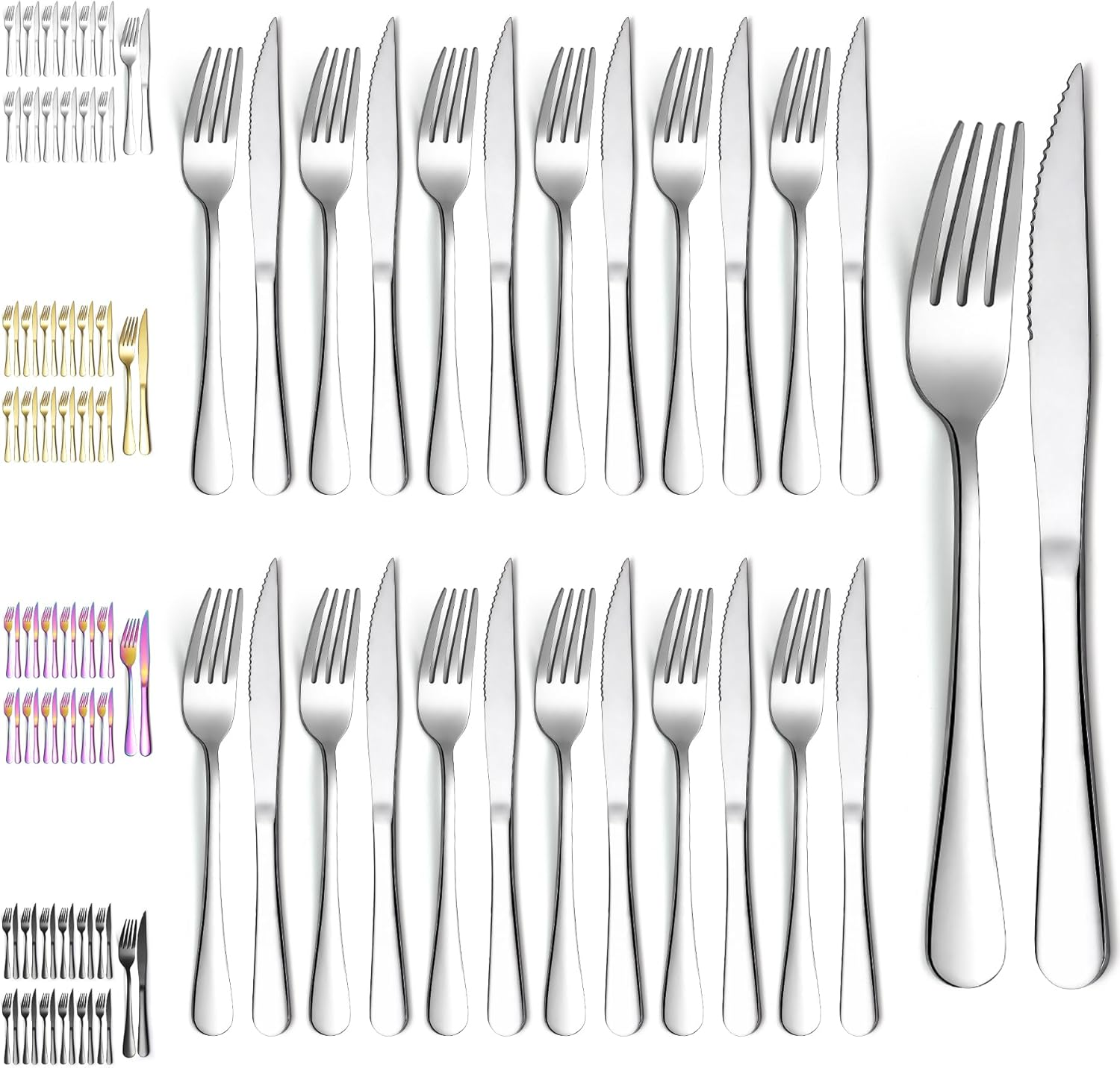 Evanda Steak Knives Set 24 Piece Service for 12, Stainless Steel 12 Dinner Forks and 12 Dinner Knives Set, Steak Knives Steak Forks, Dishwasher Safe image number 3
