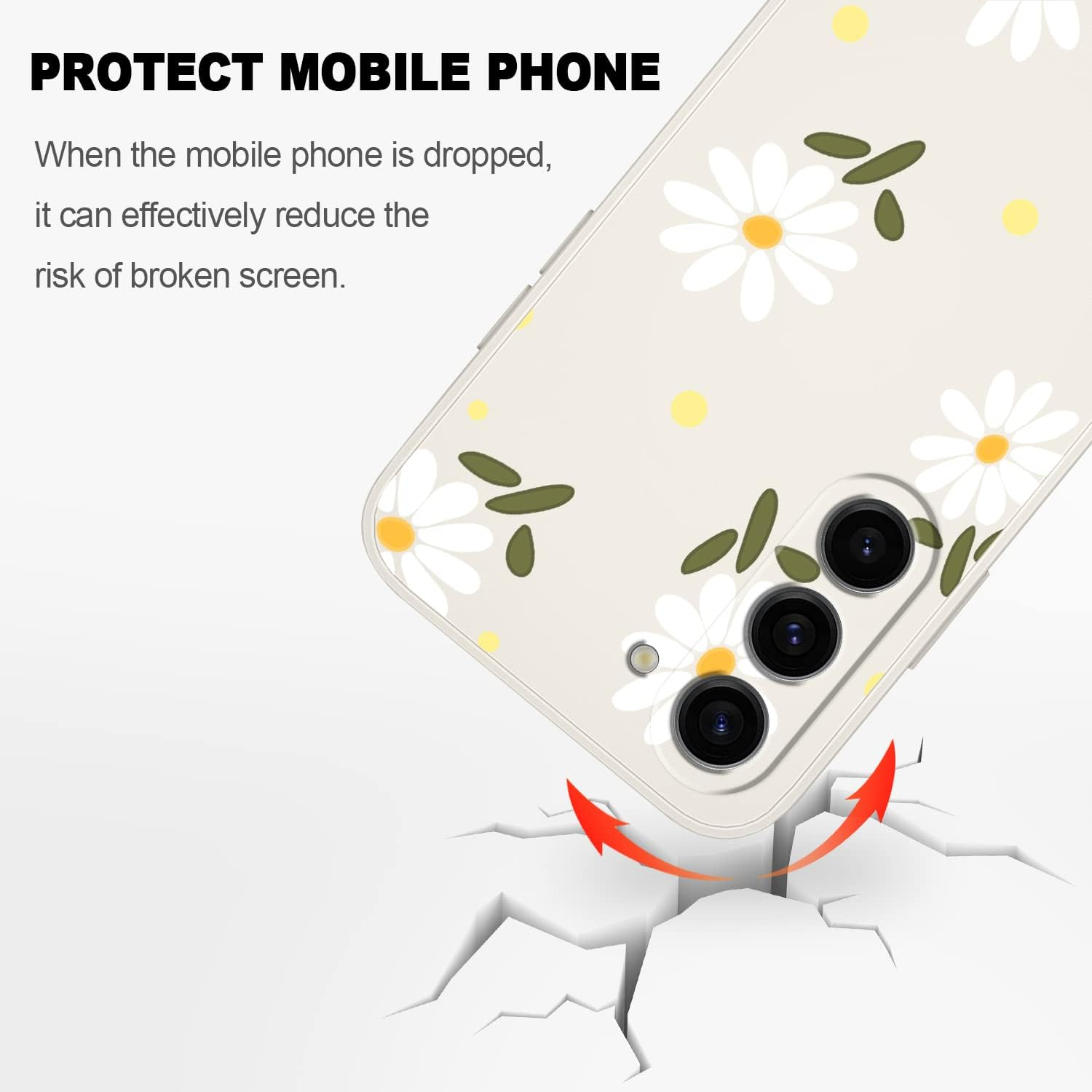 LEECG for Samsung Galaxy S23 Case, Butterfly Flowers anti Slip Shockproof Soft Silicone Protector Phone Cover for Galaxy S23, Daisy Rice White