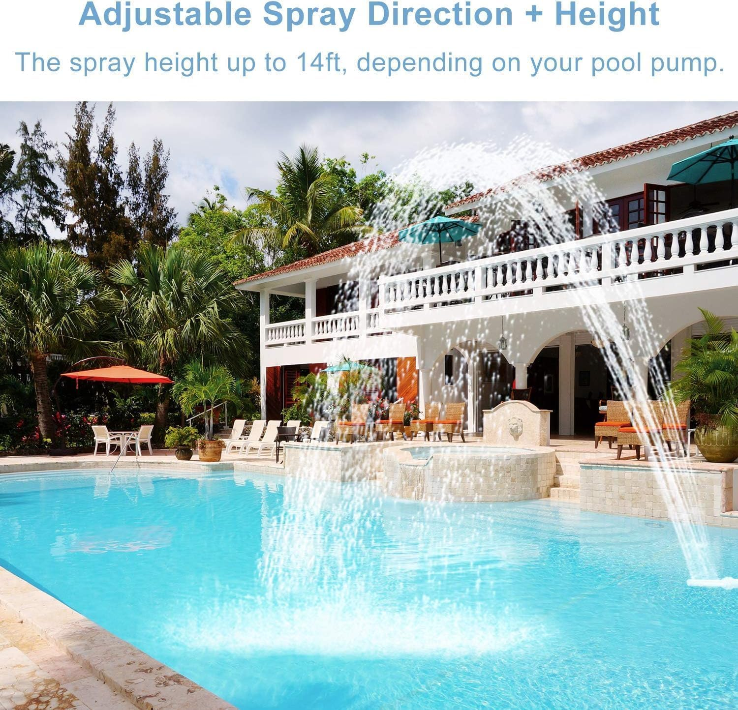 Pro Adjustable Pool Waterfall Kit,High-Pressure Jet Spray & Energy Efficient Aerator for In/Above Ground Pools,Tool-Free 10-Second Setup, Splashguard Design, Summer Bbqs image number 3