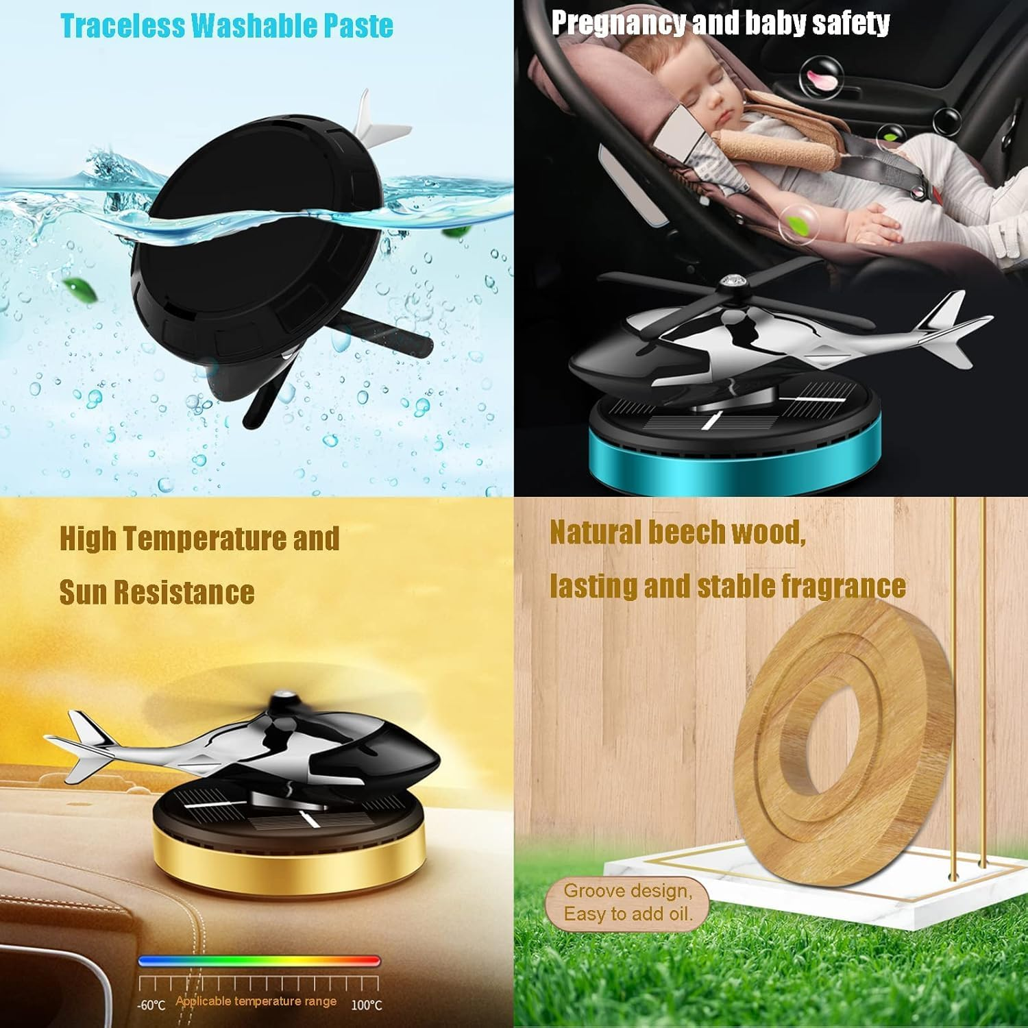 Helicopter Shape Car Air Freshener & Aromatherapy Diffuser - Rotating Car Perfume Diffuser for Dashboard, Perfect Car Ornament for Sedan, SUV, RV, Truck - Long-Lasting Freshener(Blue) - Gold image number 2