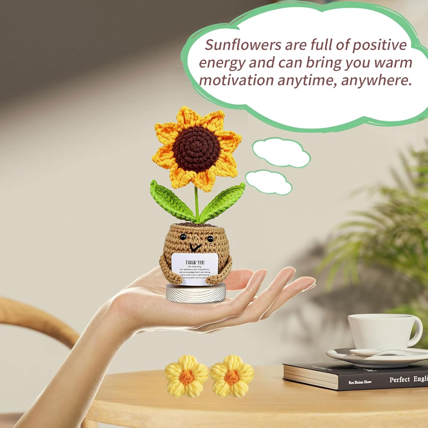 Teacher Appreciation Gifts, Thank You Gifts for Teachers, Handmade Crochet Sunflower with Card, Graduation Gifts, Christmas Birthday Gift, Coworker Friend Gift, Unique Crochet Decor (A) image number 3