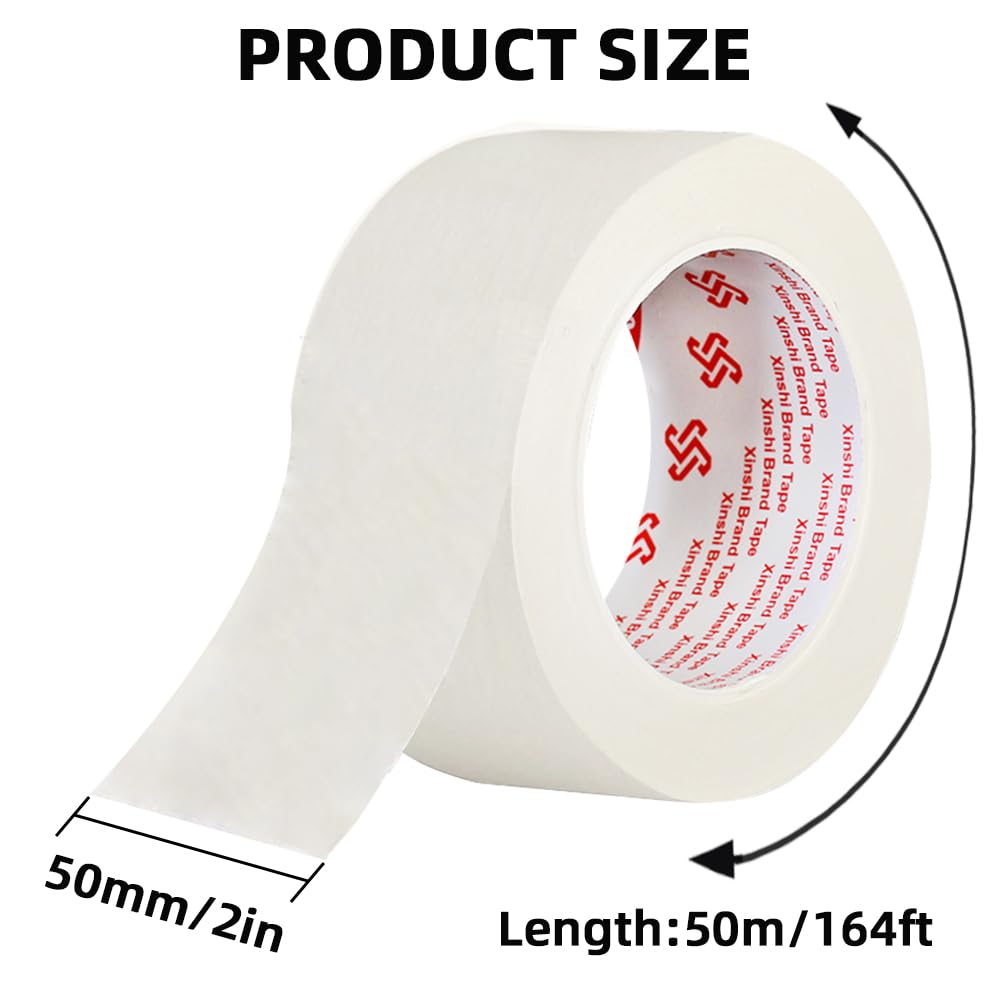 Skycabin 50Mmx50M White Masking Tape for General Painting,Strong Adhesive Painters Tape,Craft Tape,Labeling Tapes, Writable Crepe Paper Tape for Arts,Diy Crafts,School,Office,Home Projetcts