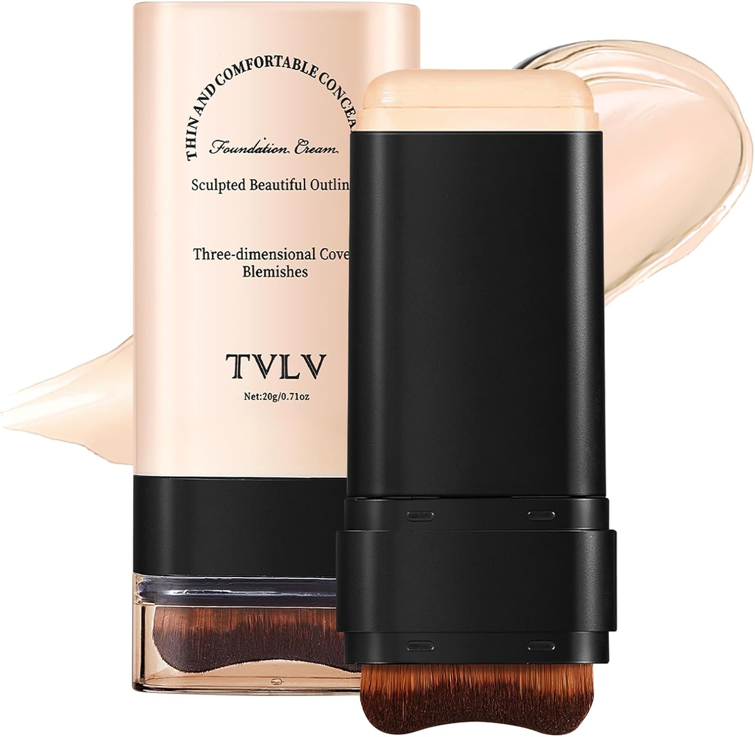 Face Foundation Stick Long-Wear Hydrating Lightweight Contour Brighten Solid Tinted Foundation Stick with Brush Multi-Use Blemish Contouring Face Concealer Beauty Makeup for All Skin Types (03#Beige)