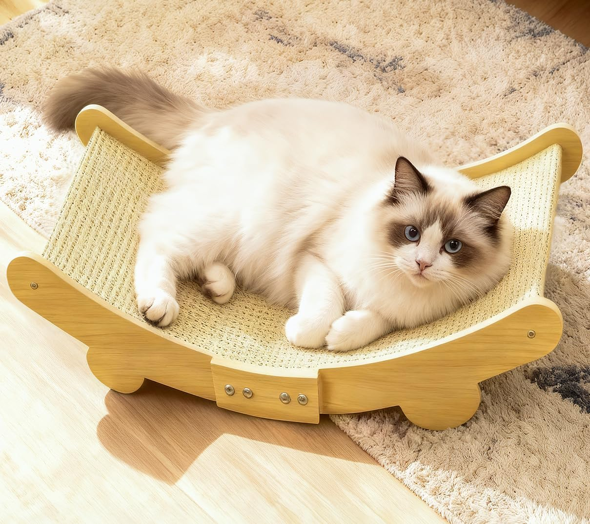JORAGO Cat Scratcher Bed - Sisal Durable Cats Scratching Pad for Indoor Cats Lounger & Sleep & Scratch, Cozy Kitten Recliner Sofa, Sturdy Solid Wood Frame for Kitty Entertain and Rest, Kittens Gifts image number 2