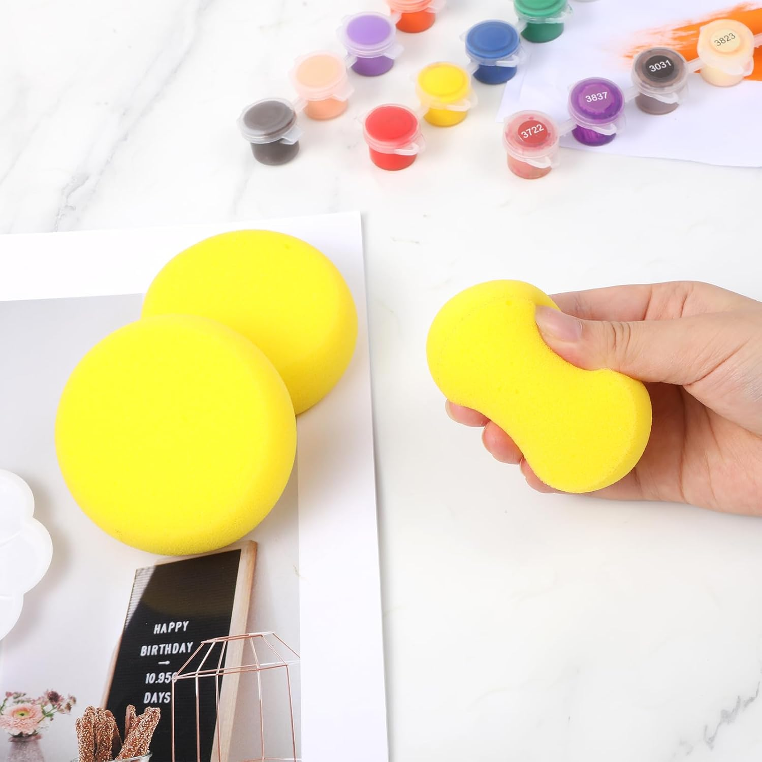 Paint Sponge, 12 Pcs Yellow round Painting Sponges 3 Inch Artist Pottery Sponge Applicator Watercolor Sponges for Face Painting Pottery Art Crafts Ceramics image number 1