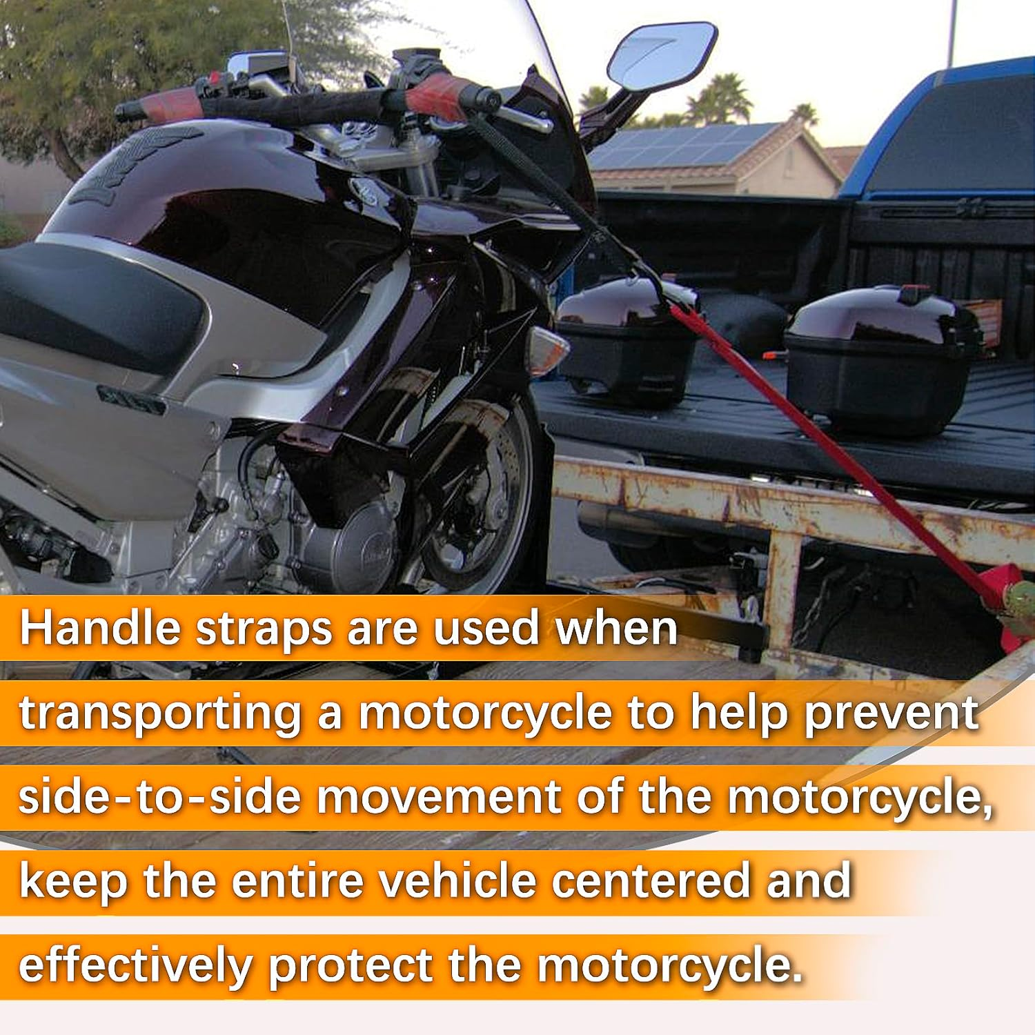 Universal Biker Bar Handlebar Strap - PSLER Bar-Harness II Universal Loop Handle Bar Motorcycle Tie down Straps Handle Belt for Motorcycle Handlebar Trailer, Dirt Bike, Dirt Bike, Red - Red image number 4