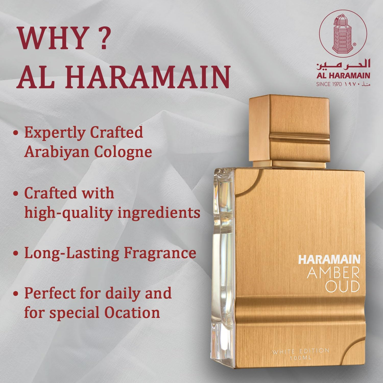 AL Haramain Amber Oud White Eau De Parfum Spray for Women 100 Ml image number 3