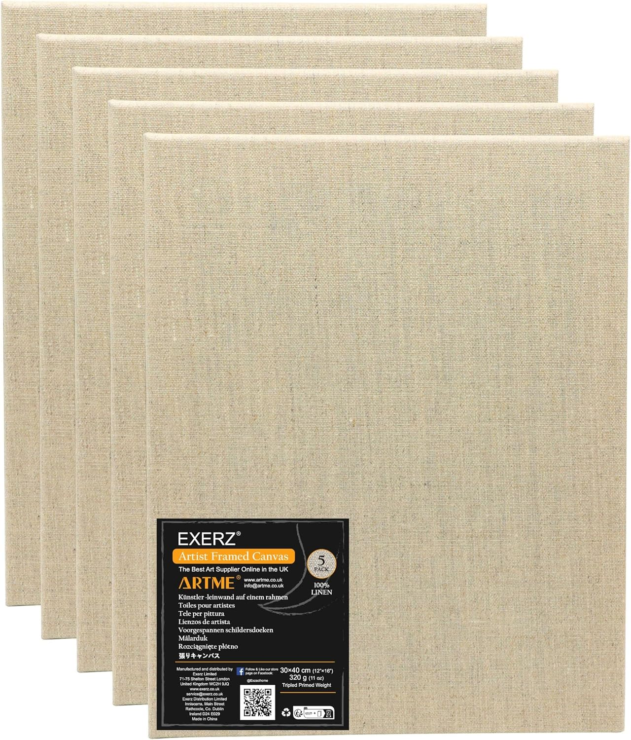 Exerz 30X40Cm Linen Canvas 5Pk - A3 Stretched Canvas Framed 1.7Cm Pre-Stretched Artist Canvas - 280GSM 100% Linen Triple Primed/Acid Free/Medium Grain - Acrylic & Oil Paint image number 4