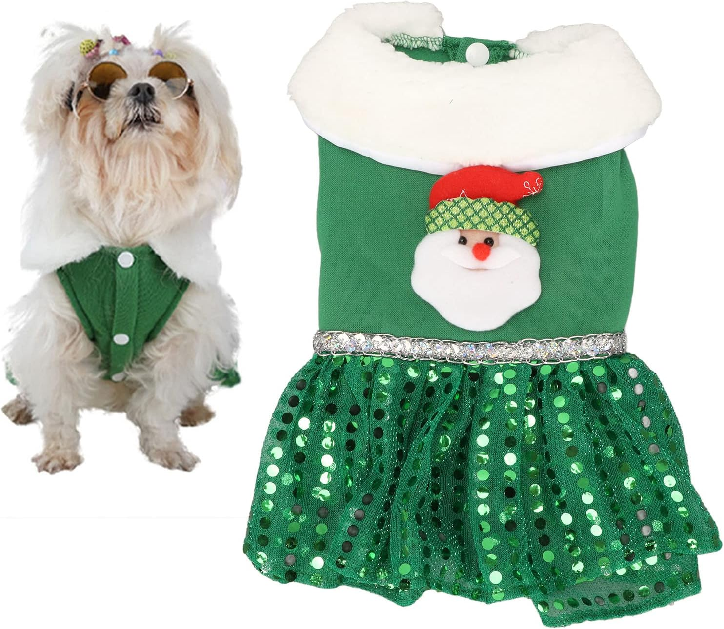 Pet Christmas Dress, Soft Breathable Warm Cute Fashionable Dog Party Clothes, Dog Christmas Sweater Xmas Pet Clothes for Small Medium Dogs Green (L) image number 1