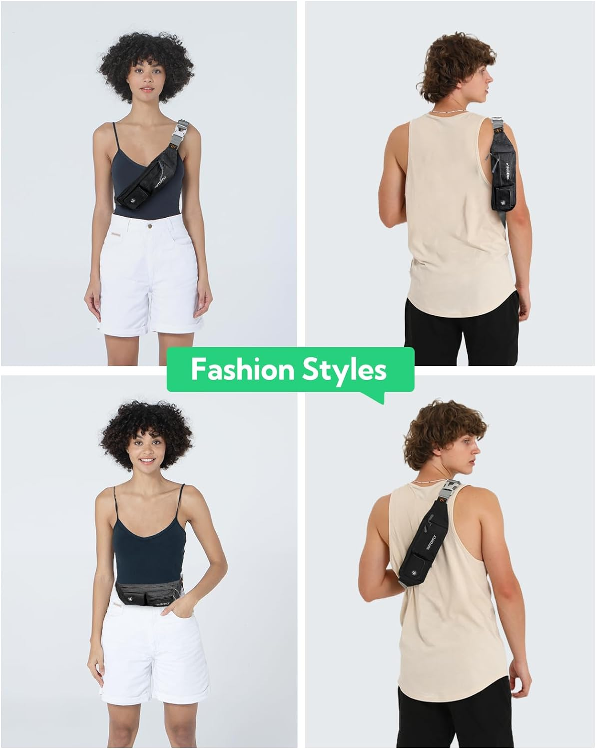 WATERFLY Fanny Pack for Women Men Water Resistant Small Waist Pouch Slim Belt Bag with 4 Pockets for Running Travelling Hiking Walking Lightweight Crossbody Chest Bag Fit All Phones&hellip; image number 4