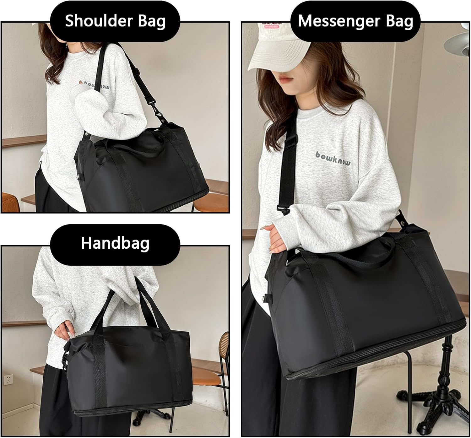 Lizbin Weekender Bags for Women, Personal Item Travel Bag, Overnight Bag Luggage Bag, Foldable Sports Tote Gym Bag for Men, Travel Tote Bags with Detachable Shoulder Strap and Wet Compartment (Black) image number 4