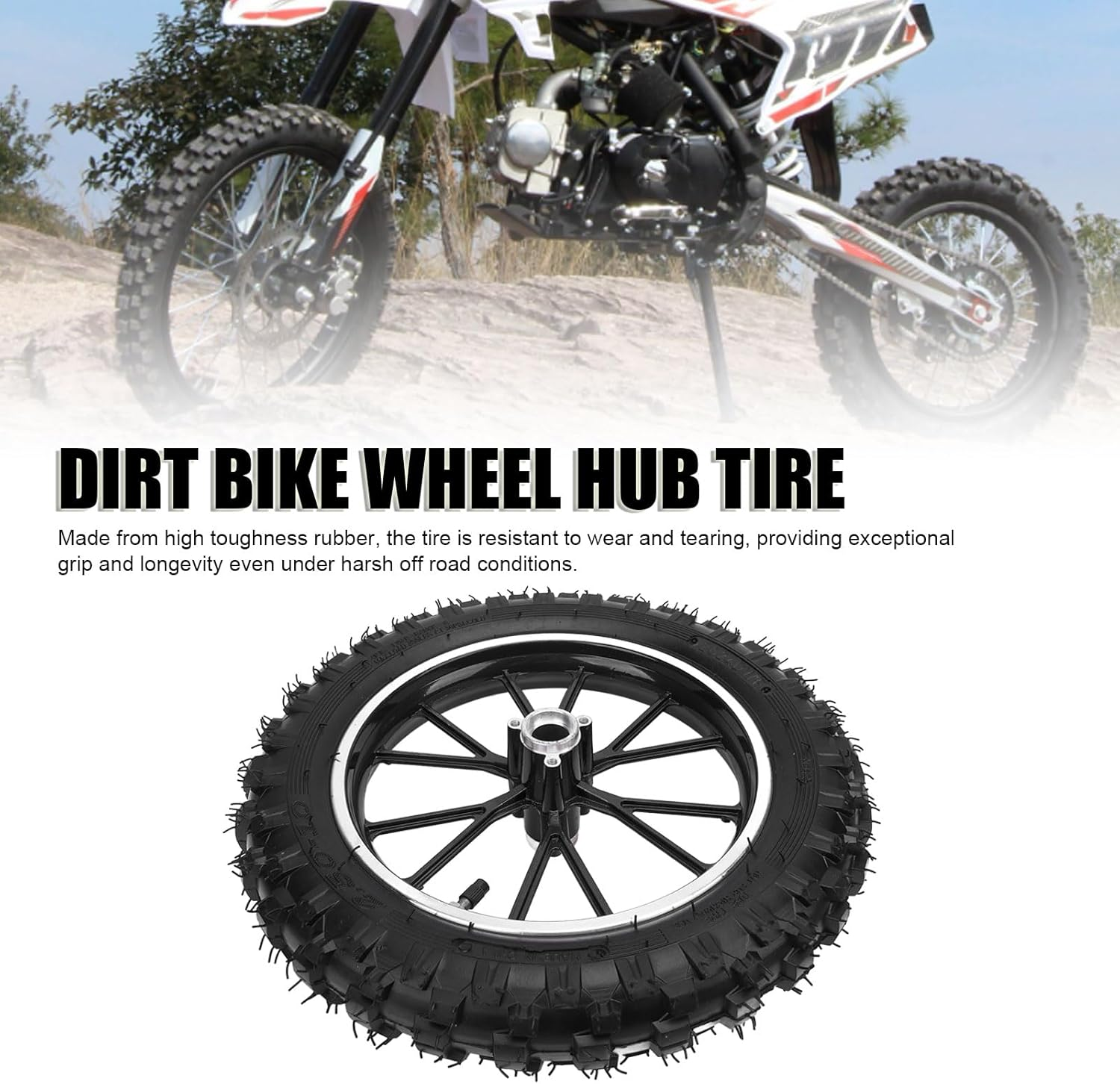 2.5-10 Front Wheel Hub Tire with Inner Tube, 10Inch Rubber Metal Structure Wheel Hub Tyre for Small off Road Motorcycles, Front Rear Wheel Rim Tire Replacement Parts (Black) image number 5