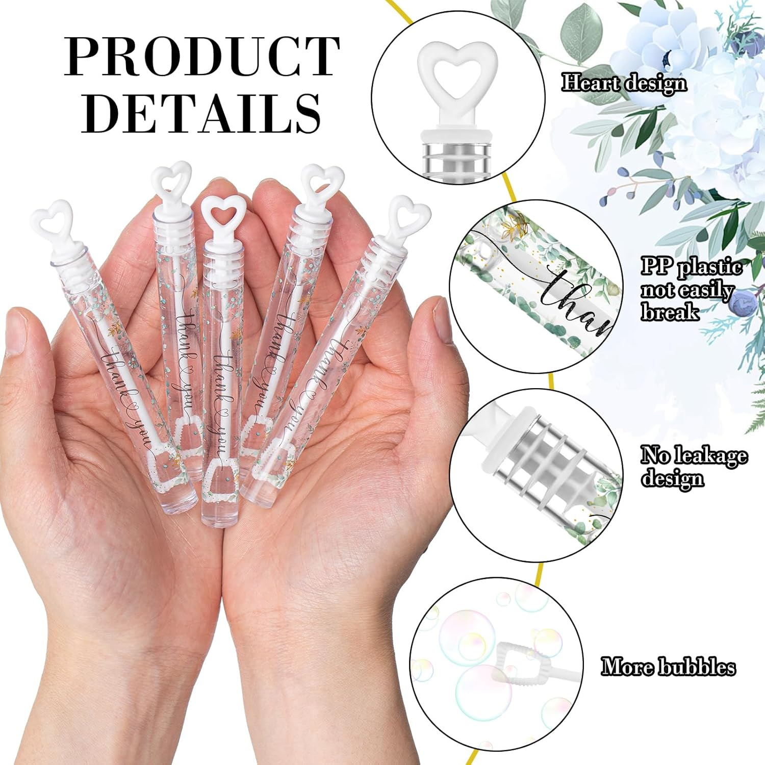 Hollowfly 120 Pcs Weddings Day Bubble Wand Bulk Goodie Bags Stuffers Mini for Weddings Birthday Party Supplies Prize, Bubble Liquid Included (Eucalyptus) image number 5