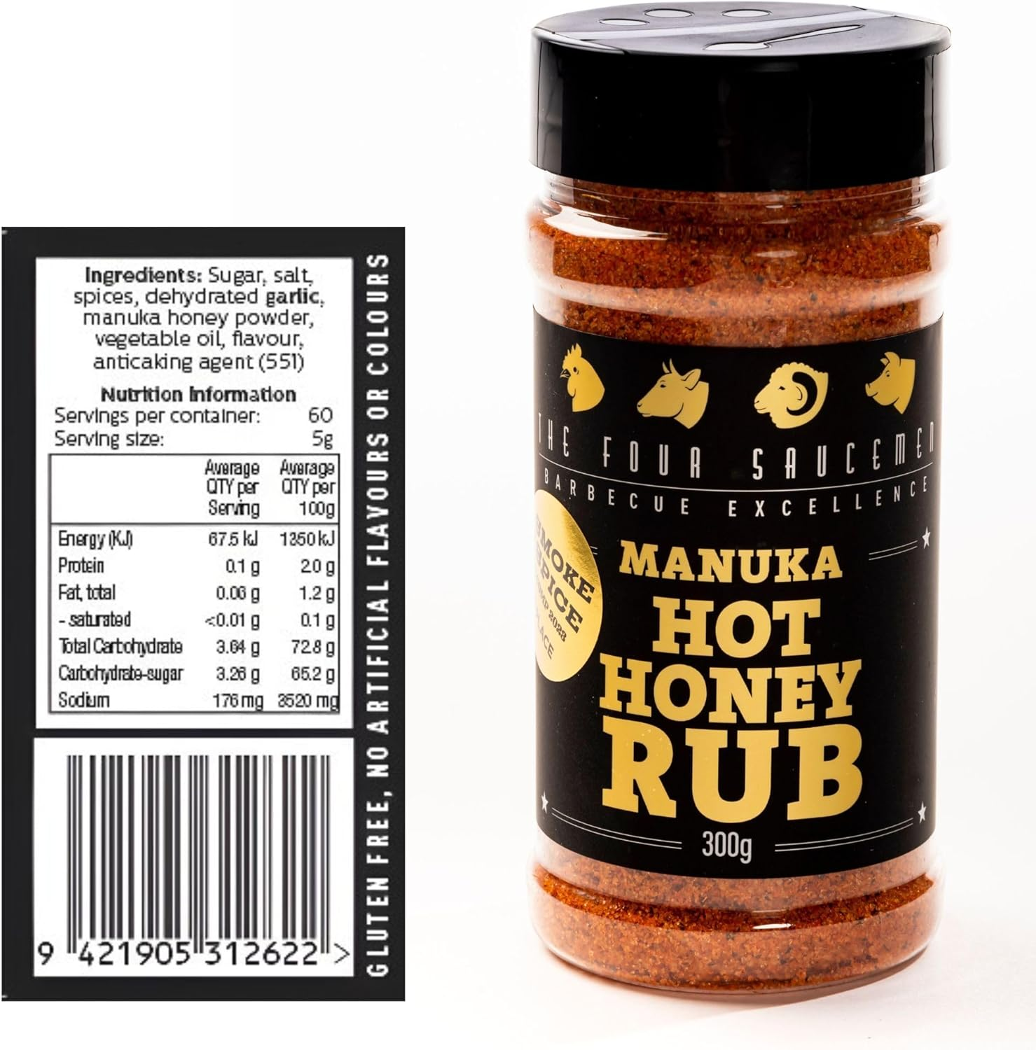 The Four Saucemen New Manuka Hot Honey BBQ Pack - Award-Winning Rib Glaze 500Ml & Rub 300G Shaker Jar Combo for Chicken & Pork image number 5