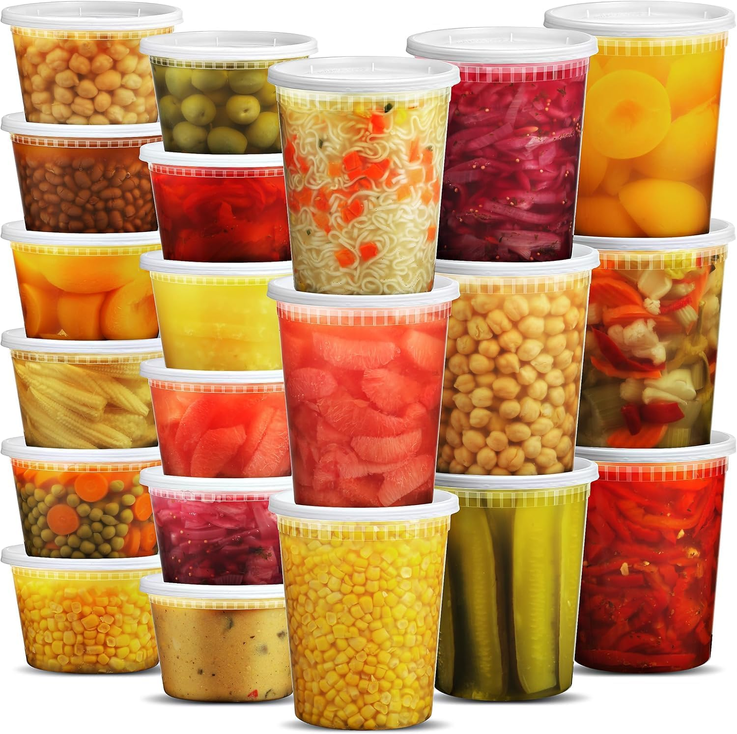 75 Pcs Deli Containers with Lids, [8/16/32Oz, Each 25Sets]Combo Plastic Food Storage Containers Premium Plastic Bpa-Free, Freezer Storage, Meal Prep Containers, Microwaveable & Dishwasher Safe image number 3