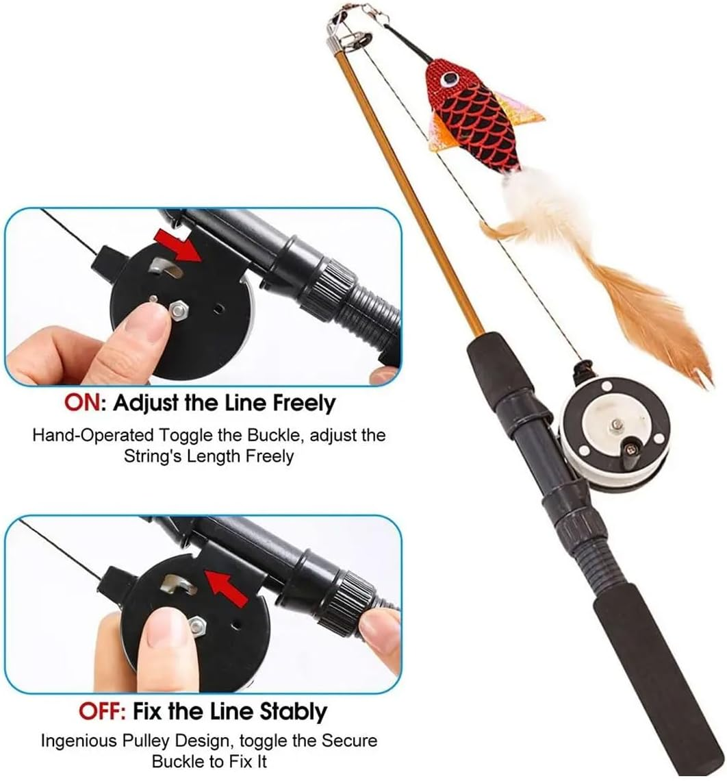 Jade Deals Retractable Feather Cat Play Stick Interactive Cat Fishing Rod Toy Durable AU, 16.3In - 26.7In, Fish Attachments, Durable for Feline Entertainment image number 4