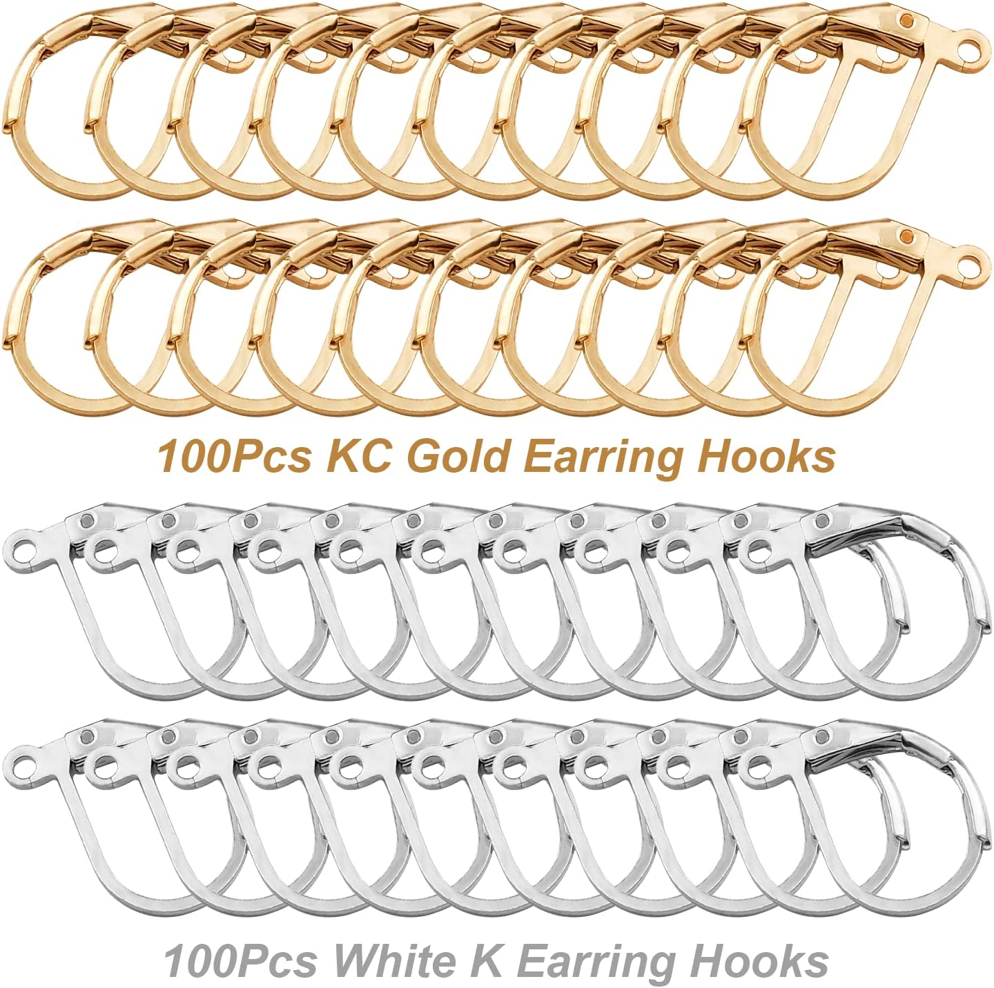 Earring Hooks .Funcyboo 200Pcs Hypoallergenic Earring Hooks, Leverback Earwire French Hook with Open Loop for Earring Designs Jewelry Findings (Golden and Silver) image number 2