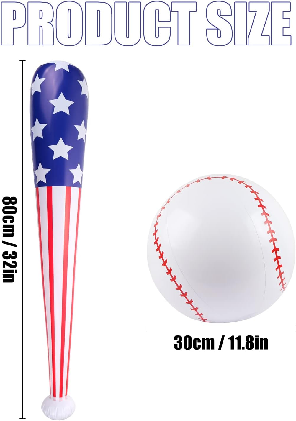 2 Pcs American Flag Inflatable Baseball and Bat, Blow up Beach Ball, Sports Theme Party Favors for Kids Adult Pool, Sports Game Birthday Carnival Decor Photo Props image number 6