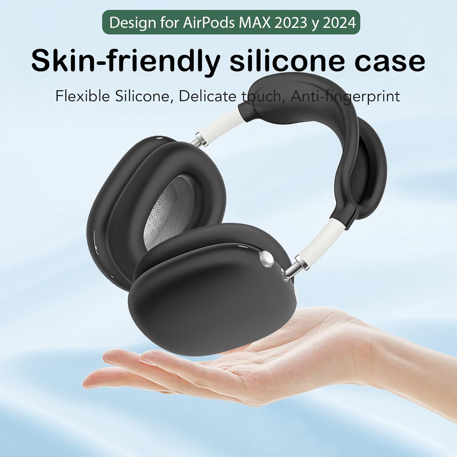 USTIYA Case for Airpods MAX 2023/2024 Case Silicone Protective Silicone Cover with Keychain (Black) image number 1