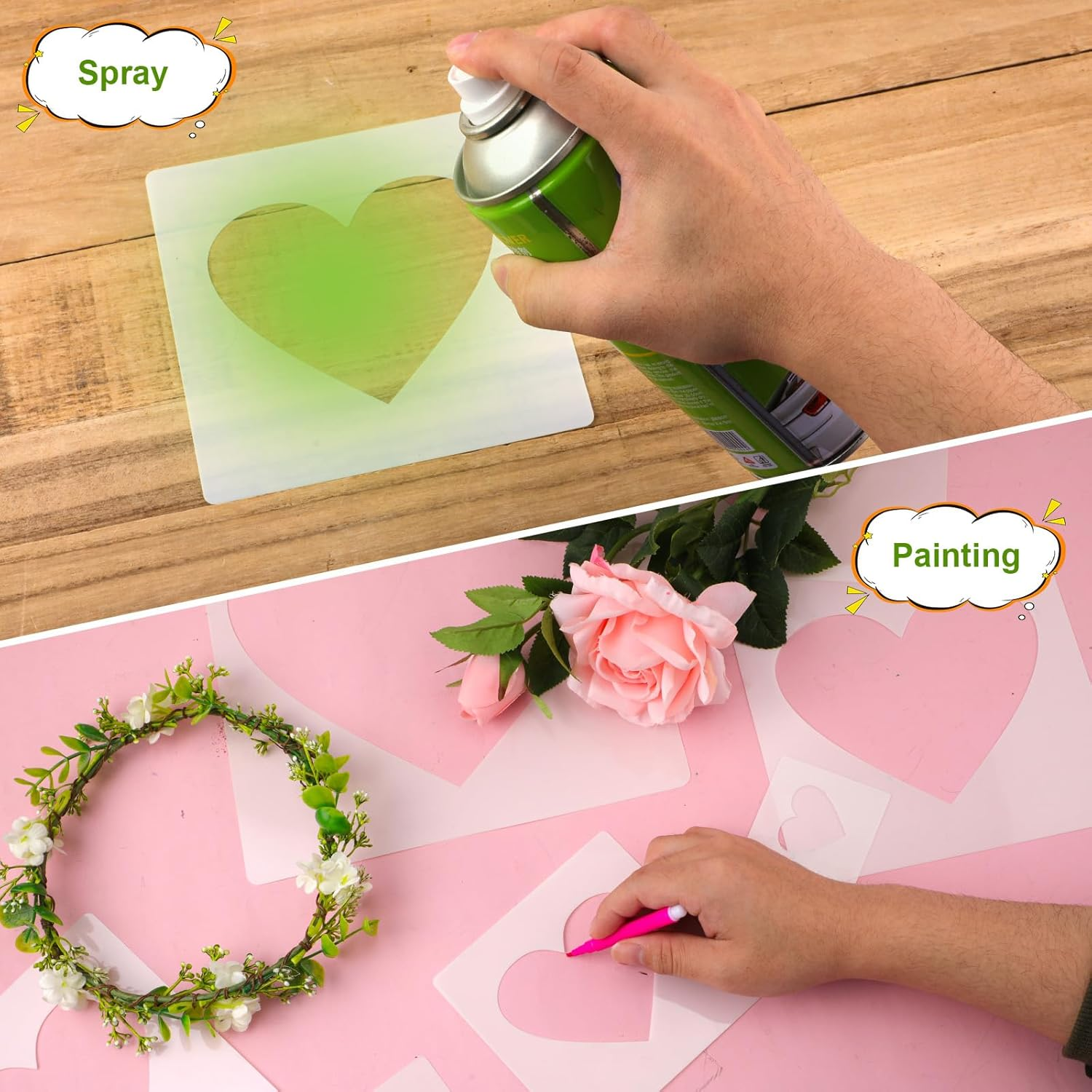 16Pcs Large Heart Stencils, Different Sizes Heart Template for Painting Plastic Reusable Heart Shaped Stencil Template for Fabric Walls Arts Paper Home Decoration image number 5