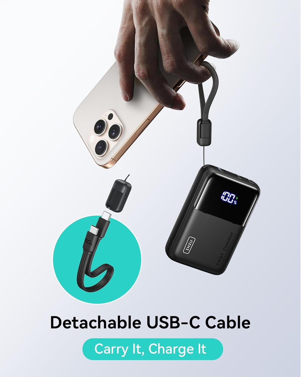 INIU 100W Power Bank, Mini Size 25000Mah High Capacity Laptop Portable Charger, USB C In&Out Tablet Powerbank, Smart Digital Display Phone Charger for Iphone 16 15, Samsung, Ipad, Macbook, Laptop Etc. - Black image number 3