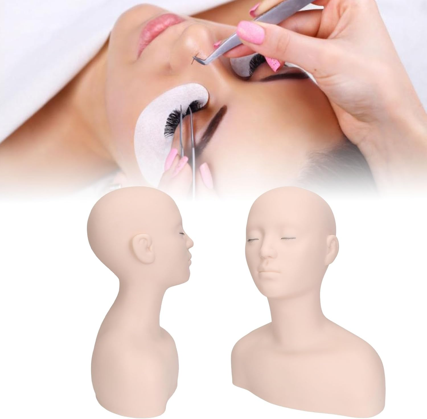 Cosmetic Mannequin Head Shoulder Elasticity Eyelash Skincare Practice Sample PVC Soft Rubber Chemical Fibre Half Body Makeup Display Training Tool