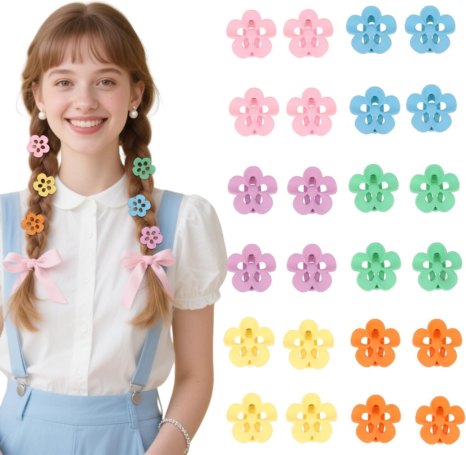 Pruadeor Pack of 24 Flower Hair Clips Small for Girls Women Flower Hair Clip Love Hair Accessories image number 2