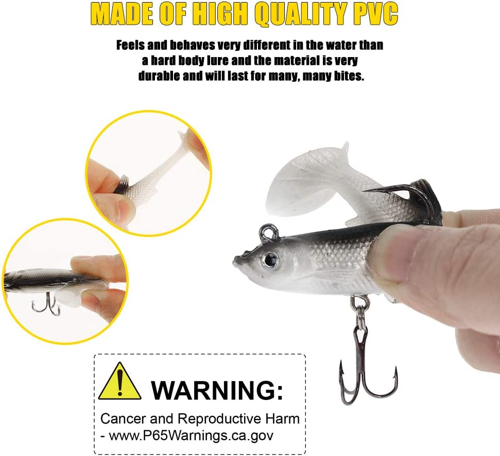 Soft Fishing Lures Pre-Rigged Soft Plastic Lures 10 Pack Jighead Swimbait for Bass Trout Pike image number 3